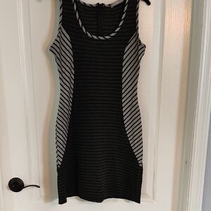 Loveappella Black and Gray Striped Mini Dress